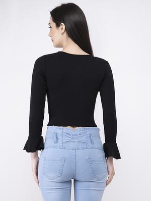 flute sleeved crop top - 16202615 - Standard Image - 3