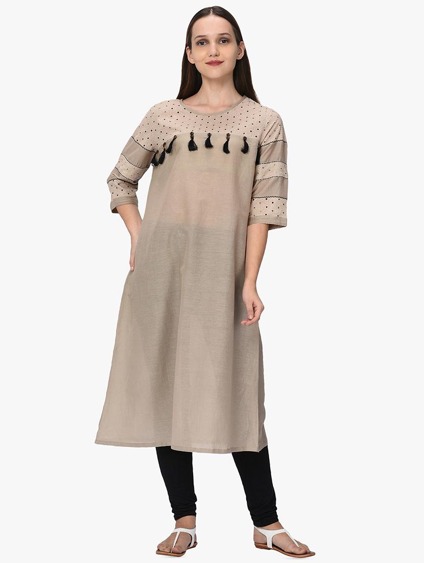 crochet yoke a-line kurta - 16202657 - Zoom Image - 1