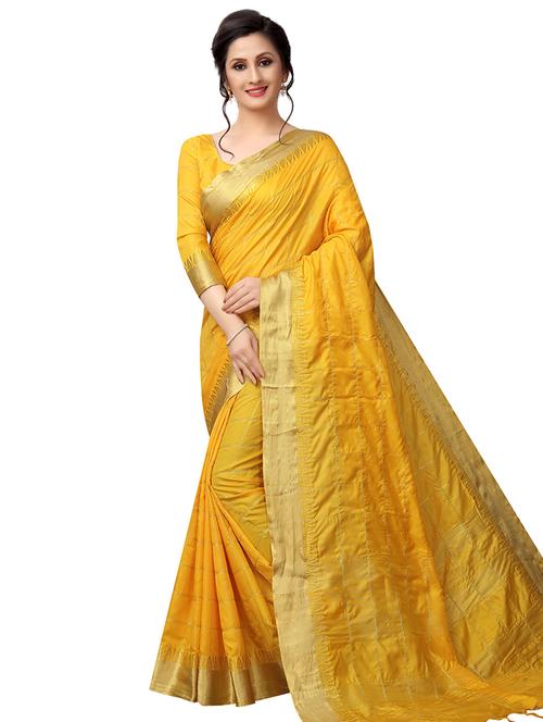 checkered woven saree with blouse - 16202729 - Standard Image - 1