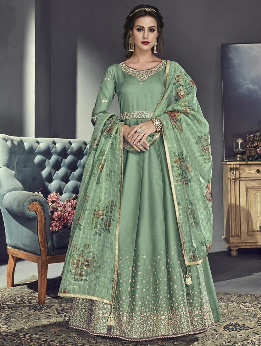 embroidered semi-stitched suit - 16203650 - Zoom Image - 1