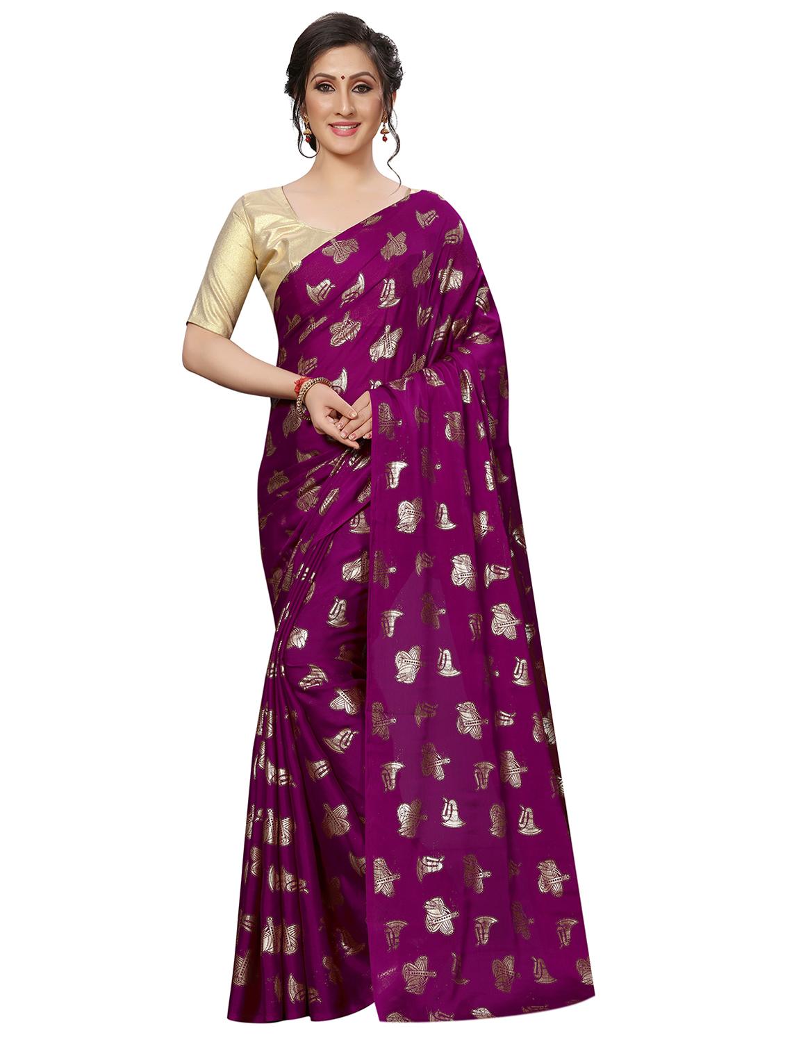 foil printed saree with blouse - 16204189 - Zoom Image - 1