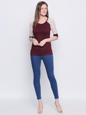 contrast laced raglan sleeved top - 16208402 - Standard Image - 4