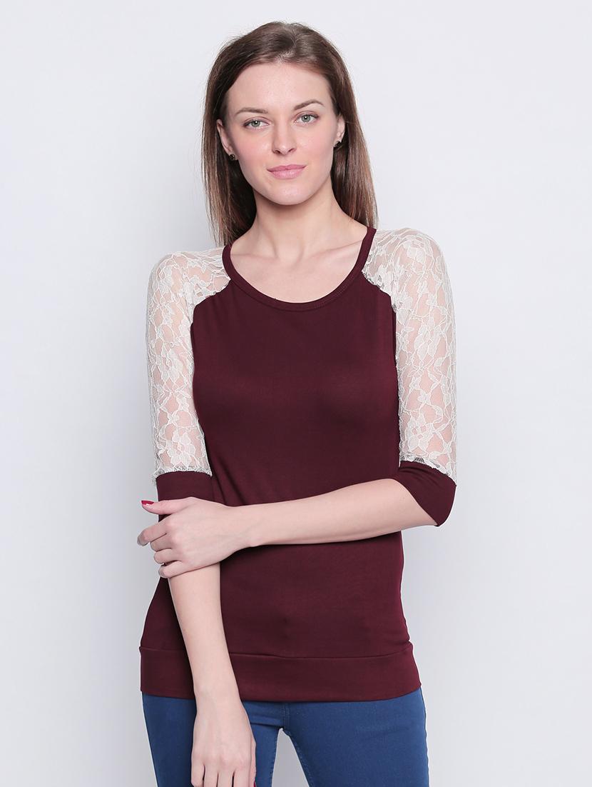 contrast laced raglan sleeved top - 16208402 - Zoom Image - 1