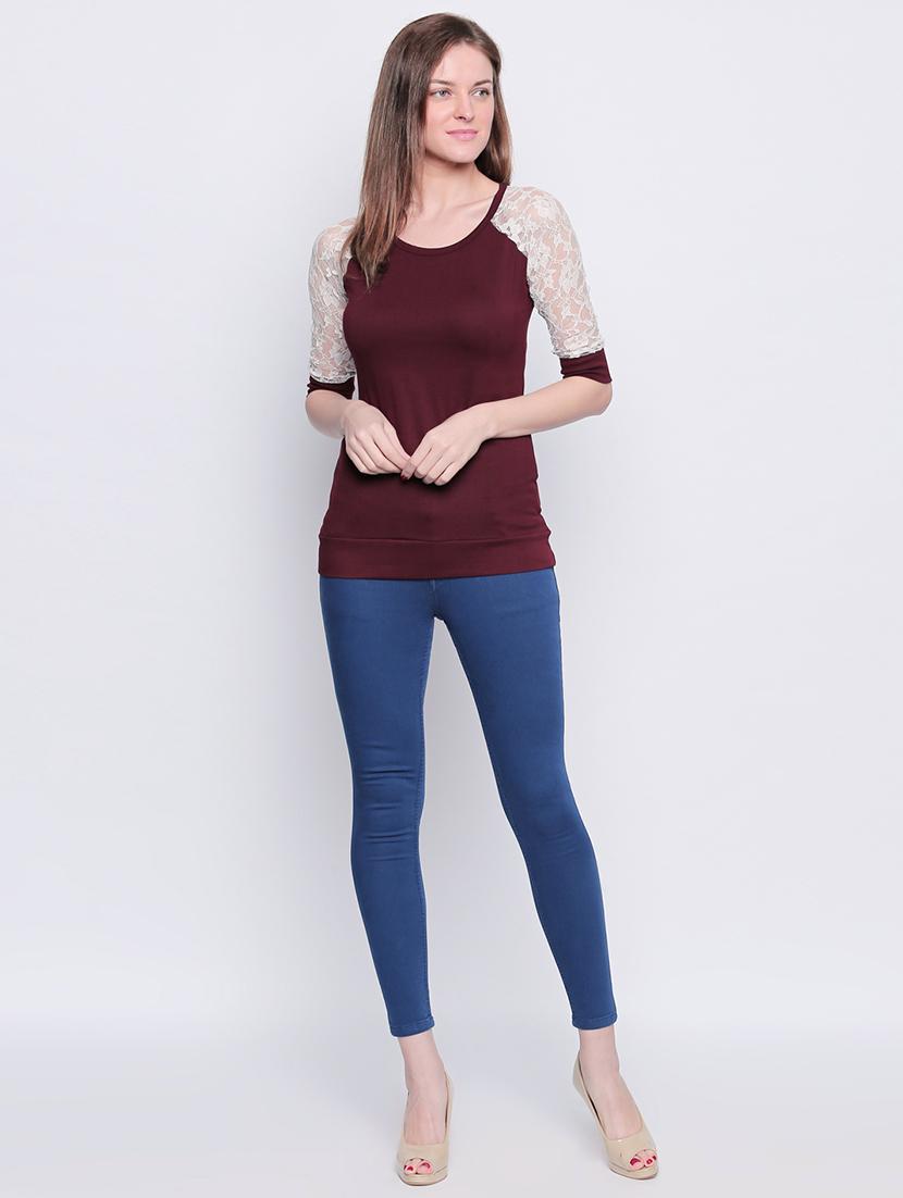 contrast laced raglan sleeved top - 16208402 - Zoom Image - 4
