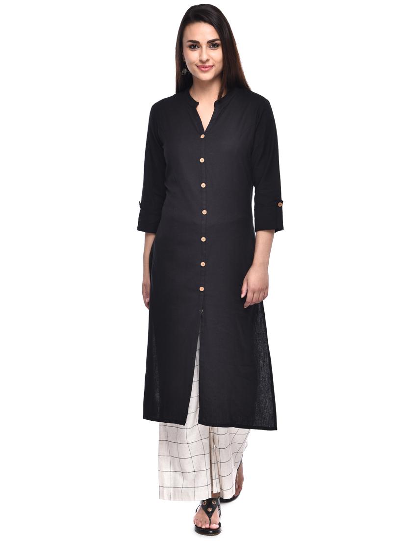 solid high slit kurta - 16208405 - Zoom Image - 1