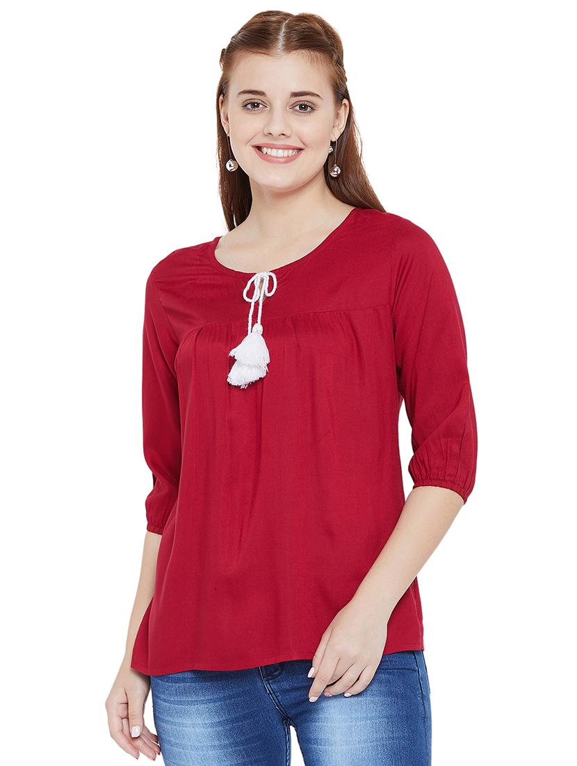 tassle tie up neck top - 16208503 - Zoom Image - 1