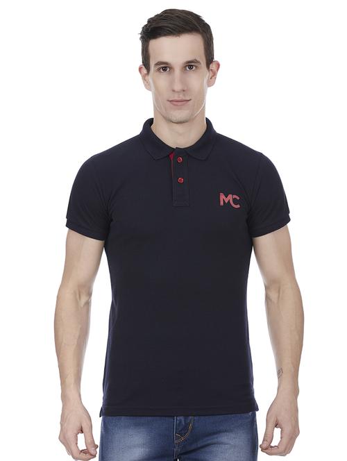 dark blue solid polo t-shirt - 16208886 - Standard Image - 1