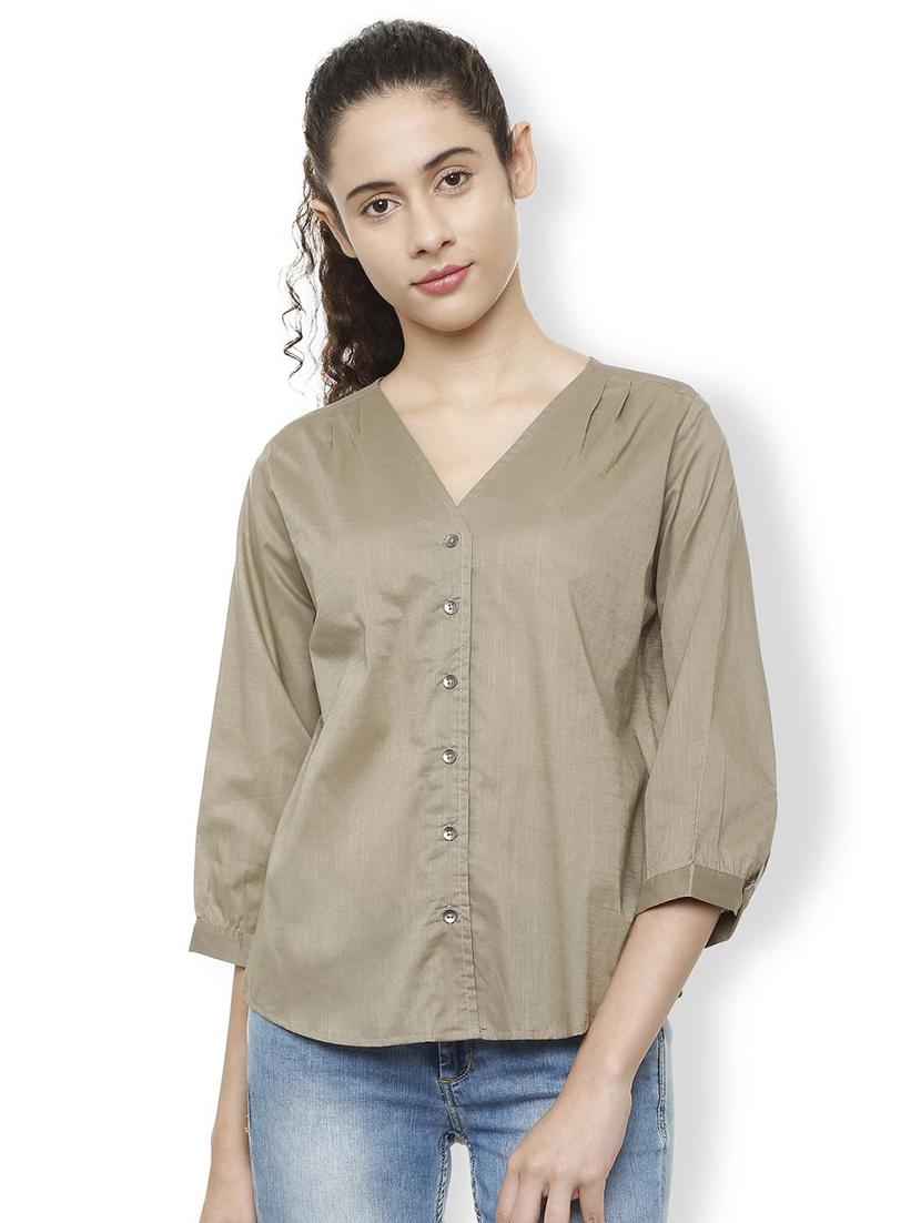 buttoned up v neck top - 16209051 - Zoom Image - 1