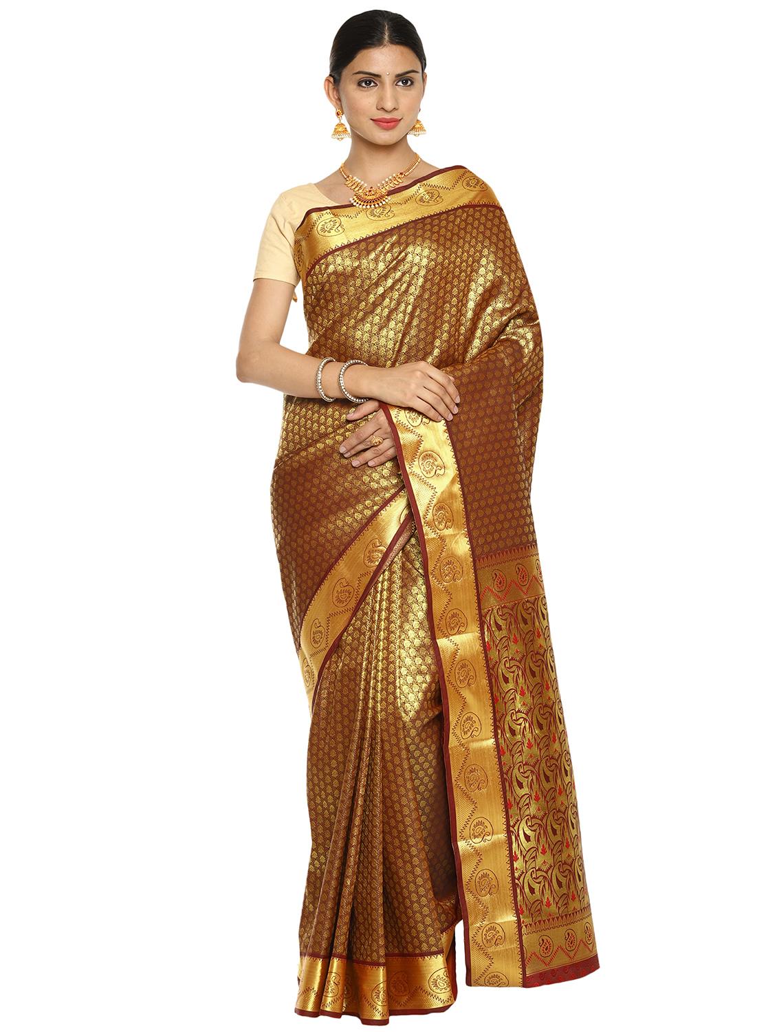 ethnic zari motifs kanjivaram saree with blouse - 16209544 - Zoom Image - 1