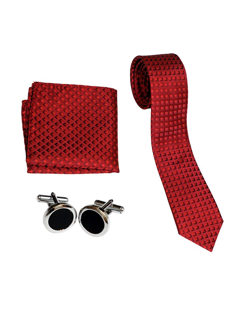 red micro-fiber tie , pocket square and cuff links - 16209558 - Zoom Image - 1