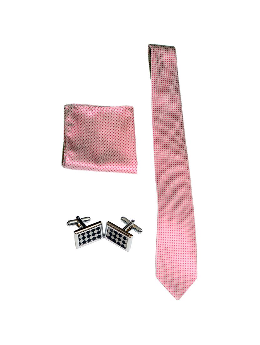 pink micro-fiber tie , pocket square and cuff links - 16209559 - Zoom Image - 1