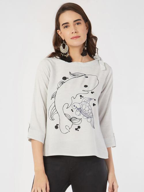 tie up neck printed top - 16209663 - Standard Image - 1