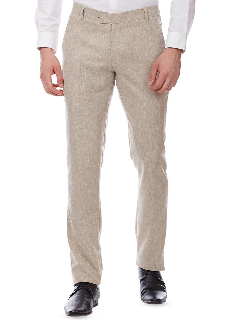 beige solid flat front formal trouser - 16214435 - Zoom Image - 1