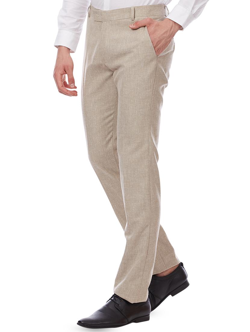 beige solid flat front formal trouser - 16214435 - Zoom Image - 2