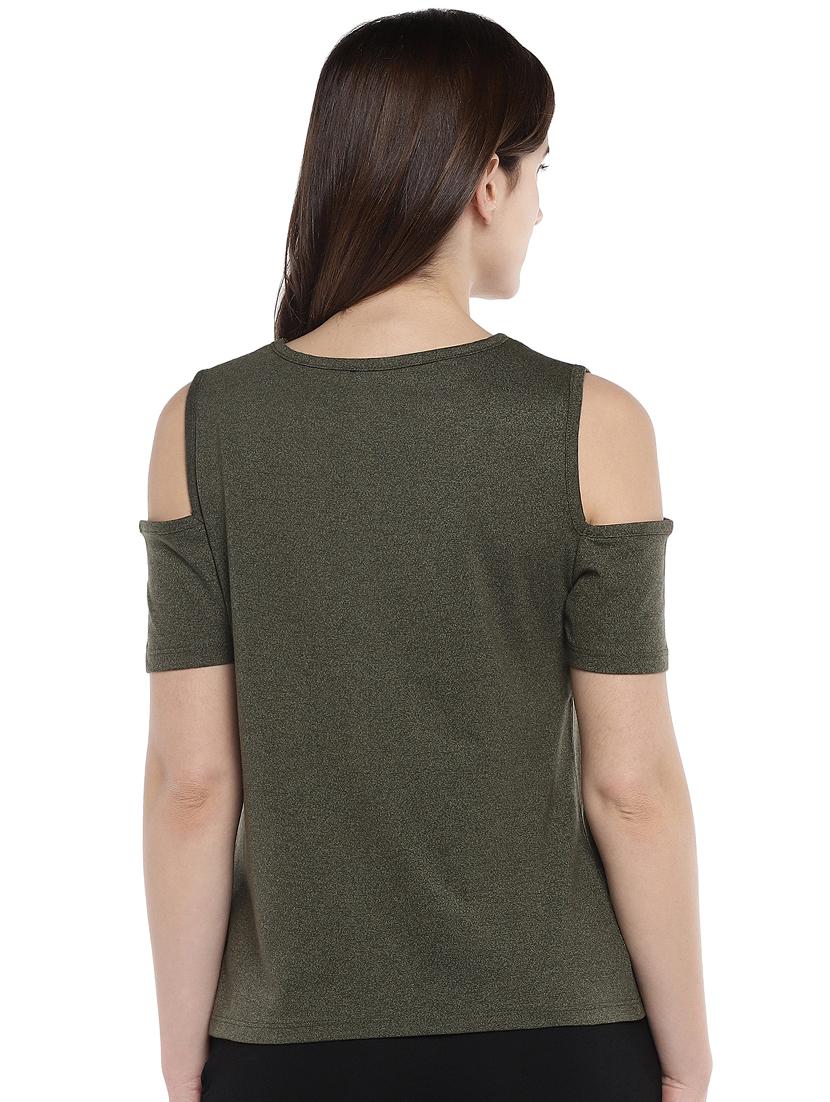 solid cold shoulder top - 16215372 - Zoom Image - 3