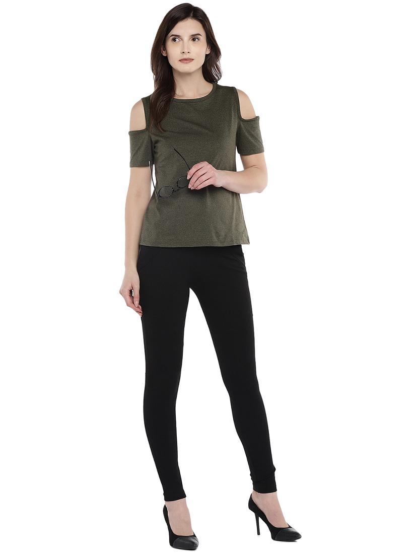 solid cold shoulder top - 16215372 - Zoom Image - 4