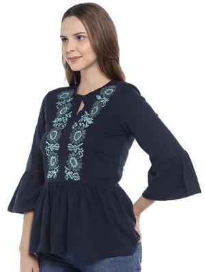 bell sleeved embroidered gathered top - 16215389 - Standard Image - 2