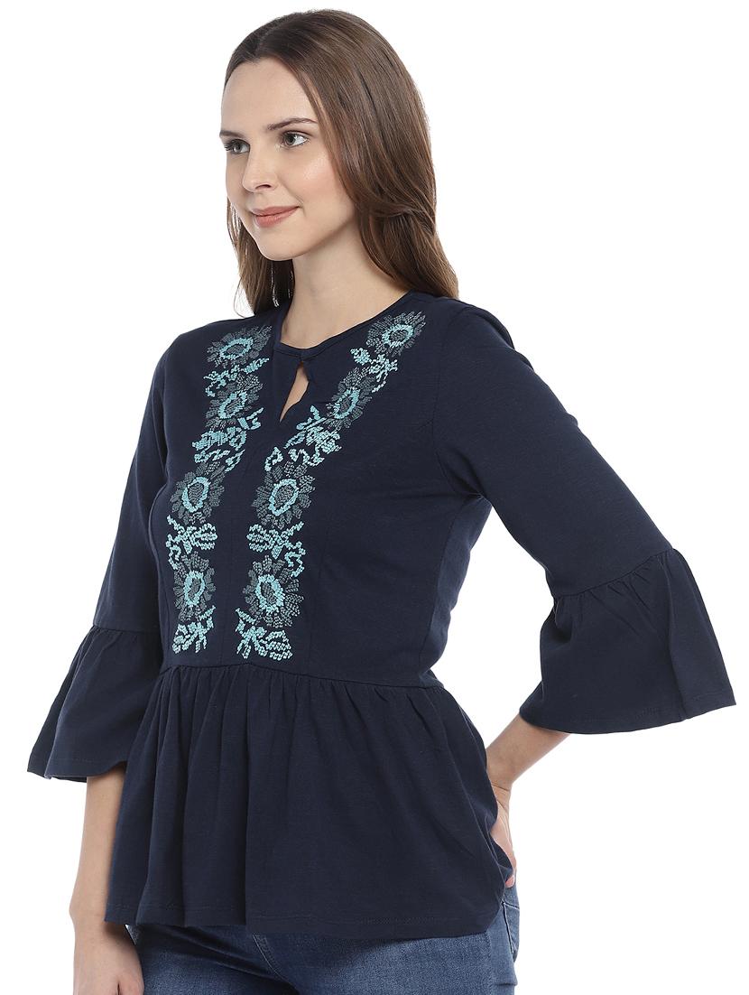 bell sleeved embroidered gathered top - 16215389 - Zoom Image - 2