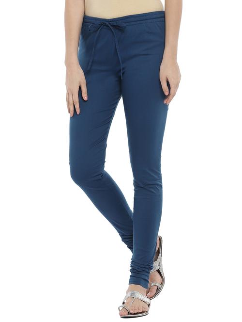 blue solid churidar - 16215397 - Standard Image - 1