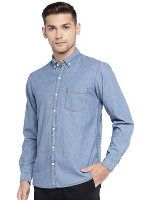 blue solid casual shirt - 16215401 - Standard Image - 2