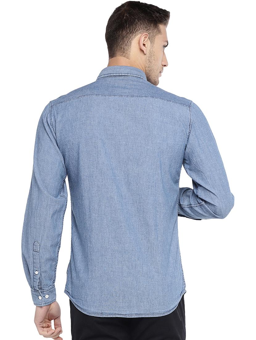 blue solid casual shirt - 16215401 - Zoom Image - 3
