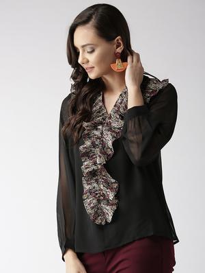 sheer sleeve ruffled top - 16216617 - Standard Image - 2