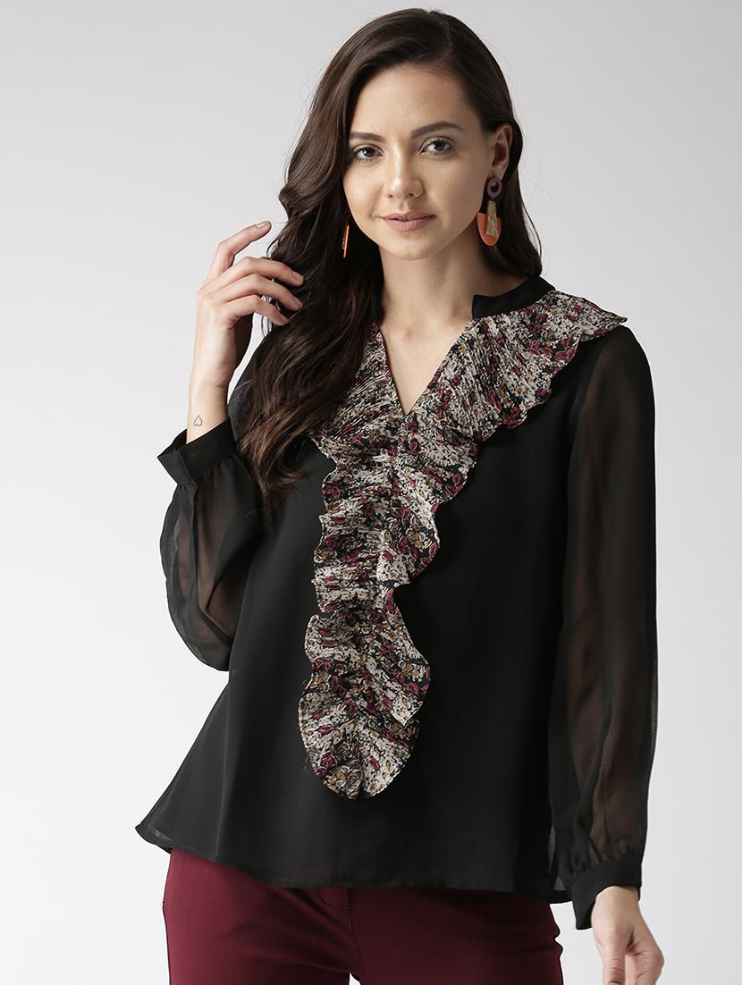 sheer sleeve ruffled top - 16216617 - Zoom Image - 1