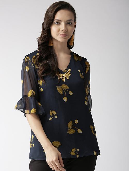 sheer sleeved printed top - 16216625 - Standard Image - 1
