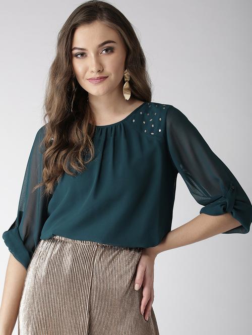 round neck embellished top - 16216627 - Standard Image - 1