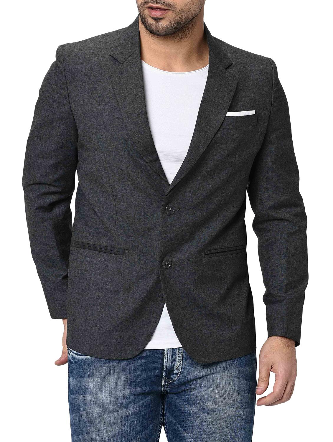 grey solid single breasted casual blazer - 16216830 - Zoom Image - 1