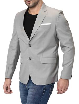grey solid single breasted casual blazer - 16216831 - Standard Image - 2