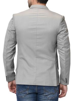grey solid single breasted casual blazer - 16216831 - Standard Image - 3