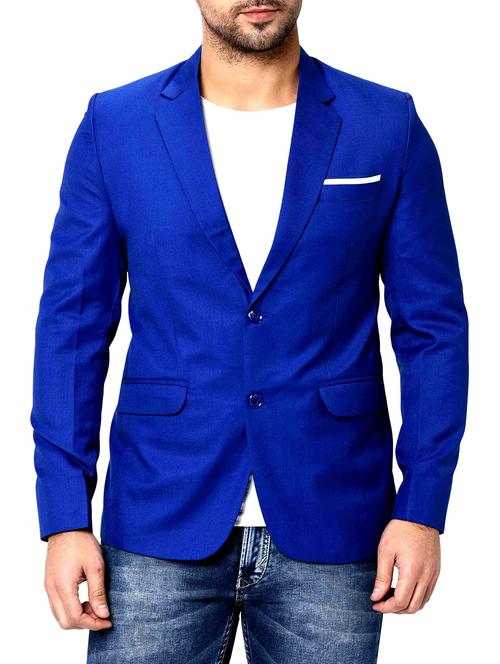blue solid single breasted casual blazer - 16216835 - Standard Image - 1