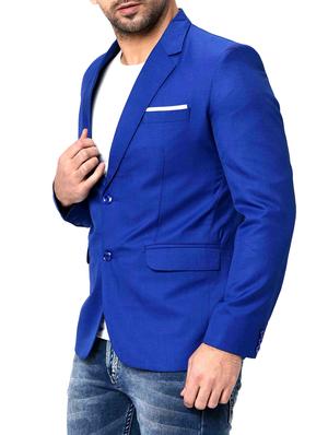 blue solid single breasted casual blazer - 16216835 - Standard Image - 2