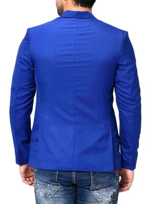 blue solid single breasted casual blazer - 16216835 - Standard Image - 3