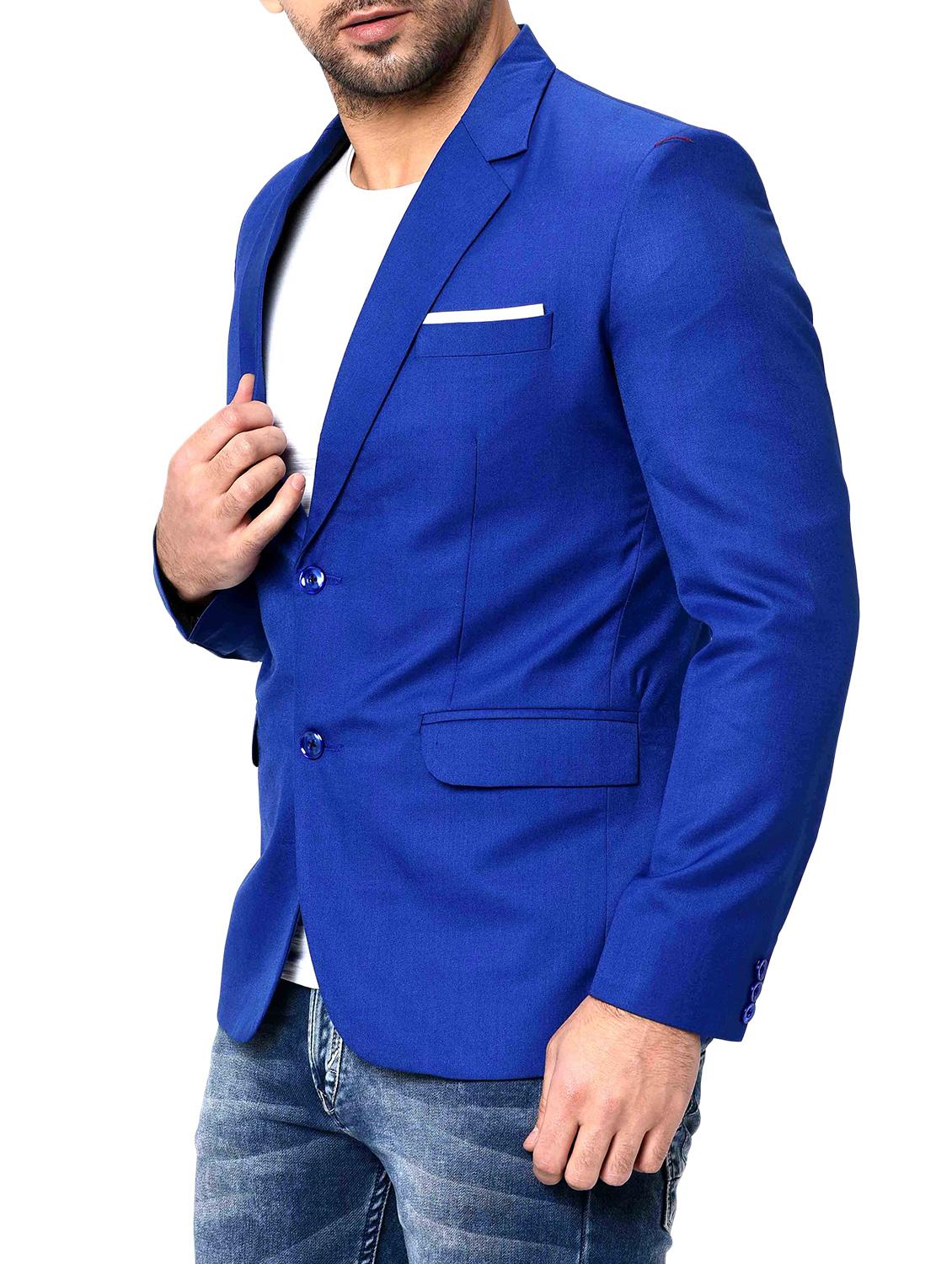 blue solid single breasted casual blazer - 16216835 - Zoom Image - 2