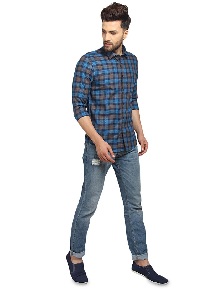 blue checkered casual shirt - 16217461 - Zoom Image - 4
