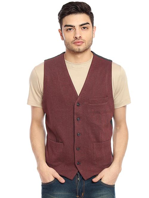 red solid waist coat - 16217862 - Standard Image - 1