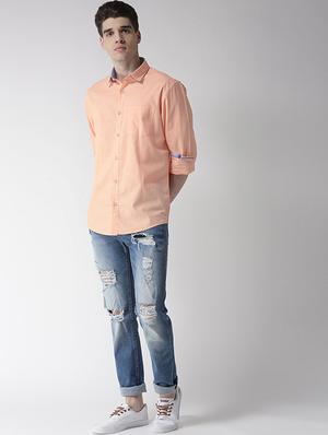 orange solid casual shirt - 16217976 - Standard Image - 4