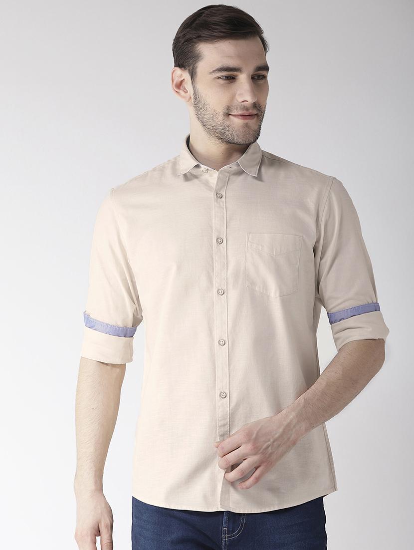 beige solid casual shirt - 16217978 - Zoom Image - 1