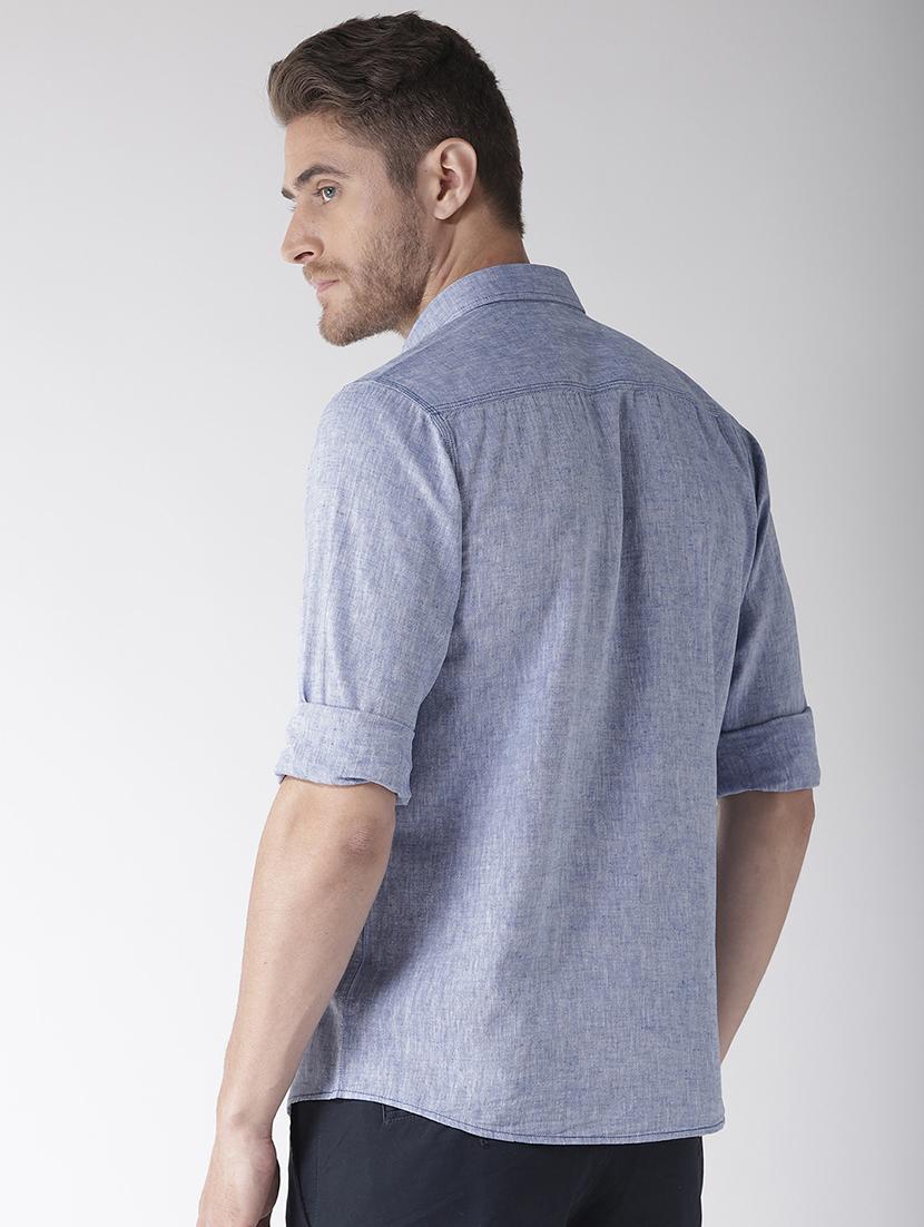 blue linen casual shirt - 16217997 - Zoom Image - 3