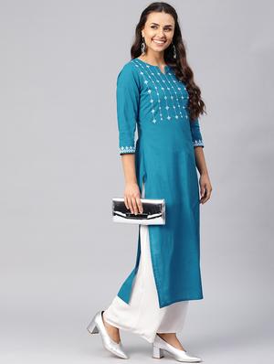 embroidered straight kurta - 16218861 - Standard Image - 4