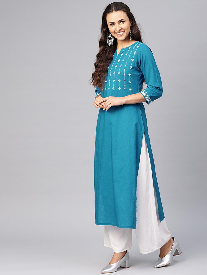 embroidered straight kurta - 16218861 - Zoom Image - 2
