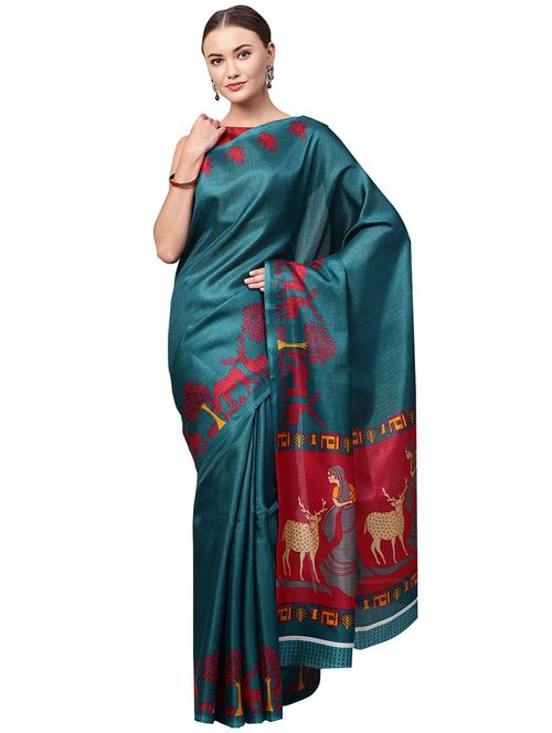 conversational printed saree with blouse - 16219131 - Standard Image - 1