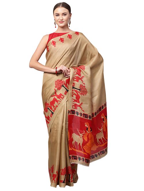 conversational printed saree with blouse - 16219134 - Standard Image - 1
