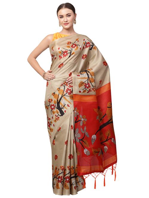 conversational printed saree with blouse - 16219136 - Standard Image - 1