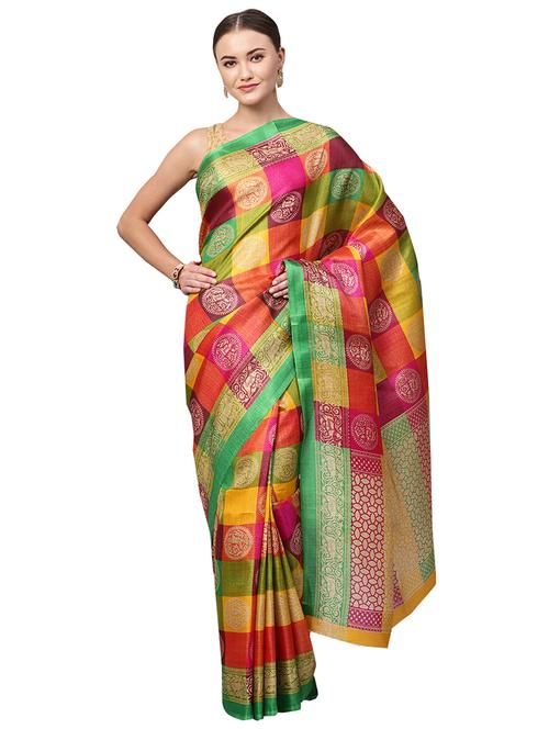 checkered printed saree with blouse - 16219146 - Standard Image - 1