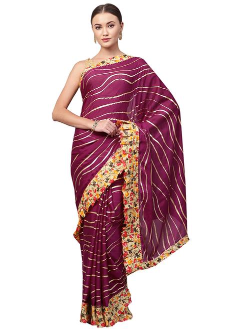 pleated printed saree with blouse - 16219148 - Standard Image - 1