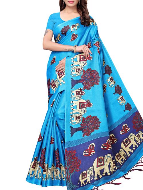 conversational printed saree with blouse - 16219233 - Standard Image - 1