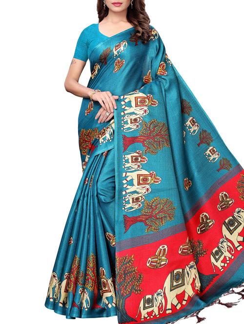 conversational printed saree with blouse - 16219235 - Standard Image - 1